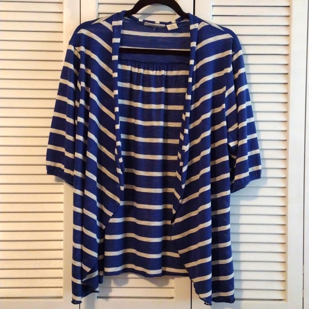 Allison Brittney blue/gray striped lightweight cardigan XL
